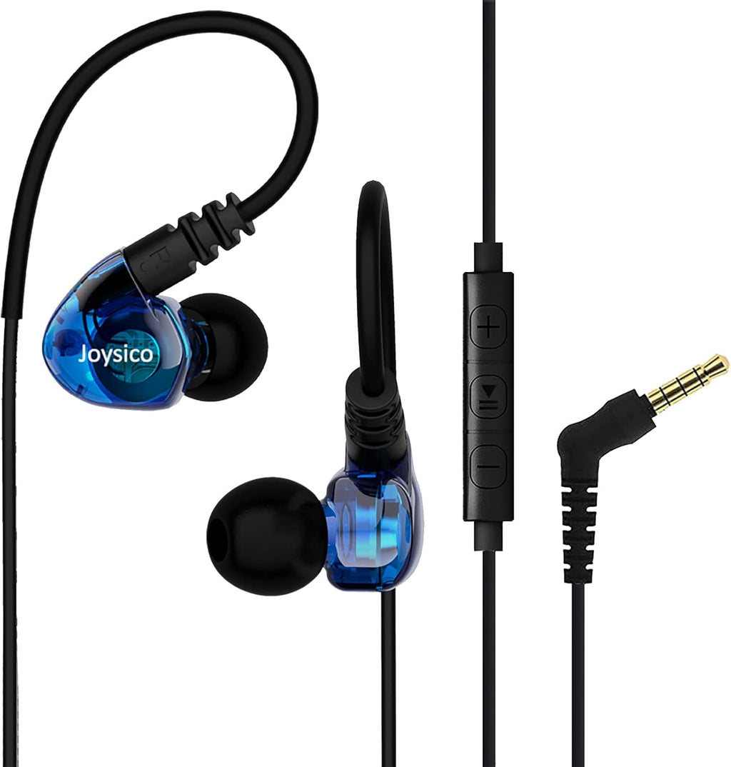 Wired over Ear Earbuds for Kids Women Small Ears, Sport In-Ear Headphones Earhook Earphones for Running Exercise Jogging, Ear Buds with Case Microphone and Volume for Cell Phones Laptops Blue