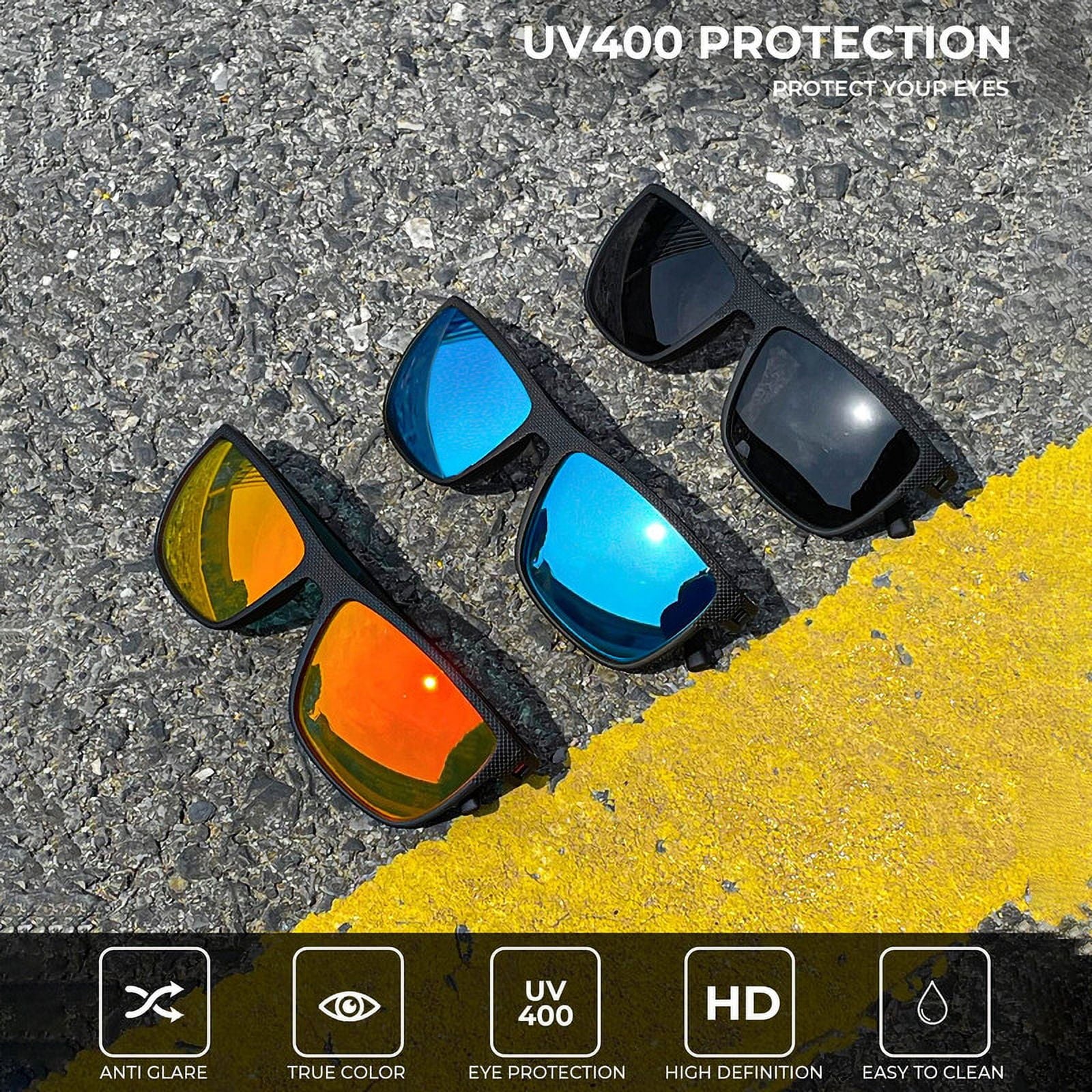 Polarized Sunglasses Men,Lightweight Mens Sunglasses Polarized UV Protection Driving Fishing Golf (Black/Ice Blue/Red)