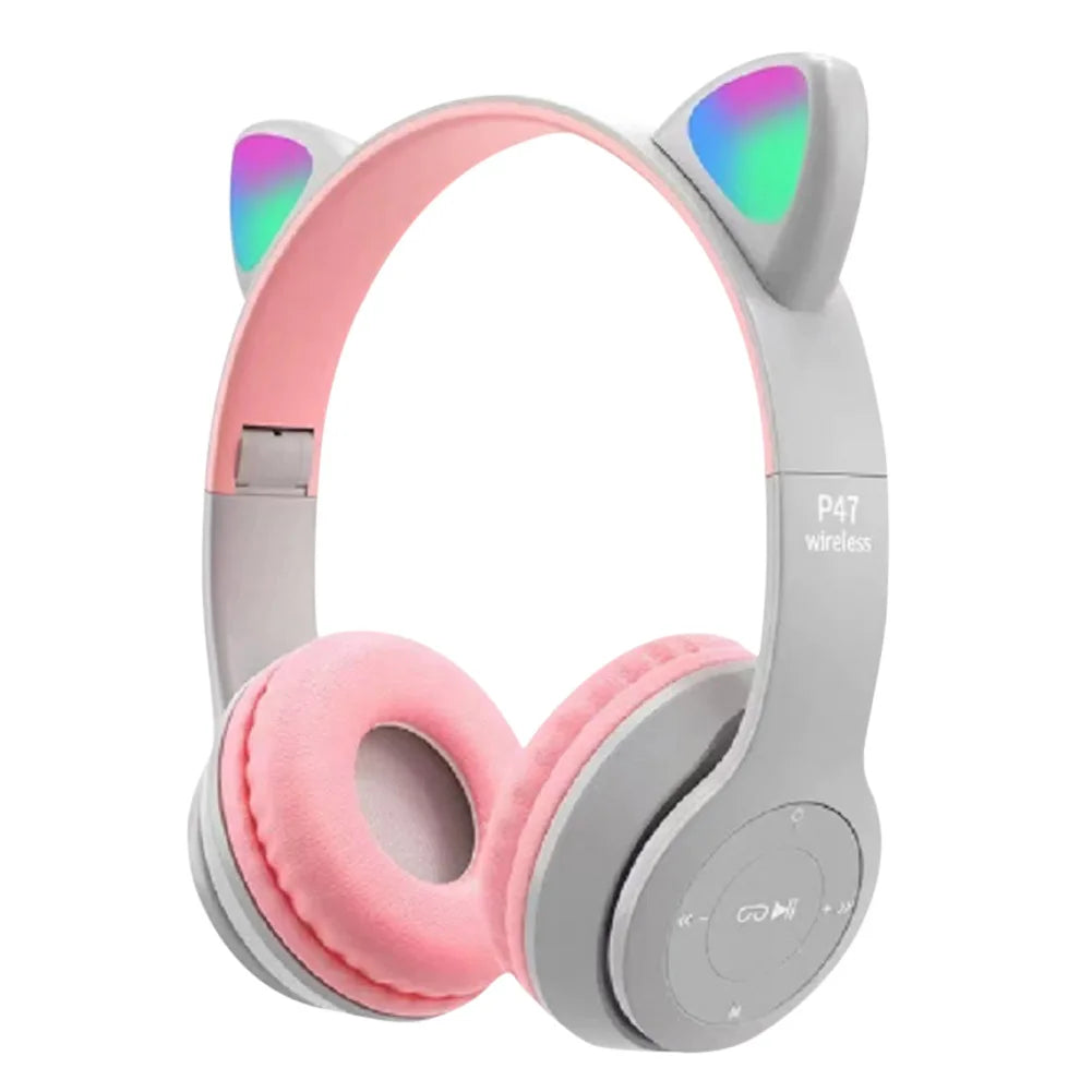 Wireless Headphones Cat Ear Bluetooth-Compatible Helmets Stereo Bass Over-Ear Headsets Sports Headphones for Kids and Adult