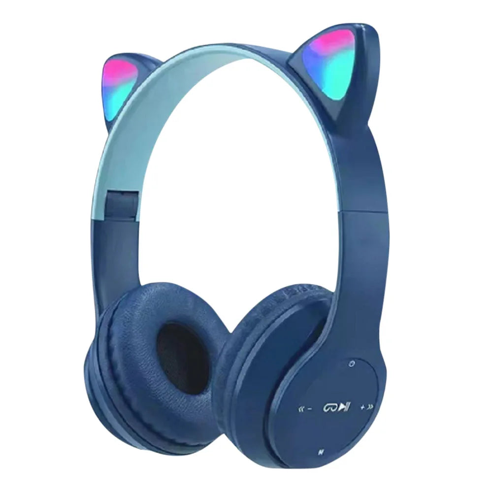 Wireless Headphones Cat Ear Bluetooth-Compatible Helmets Stereo Bass Over-Ear Headsets Sports Headphones for Kids and Adult