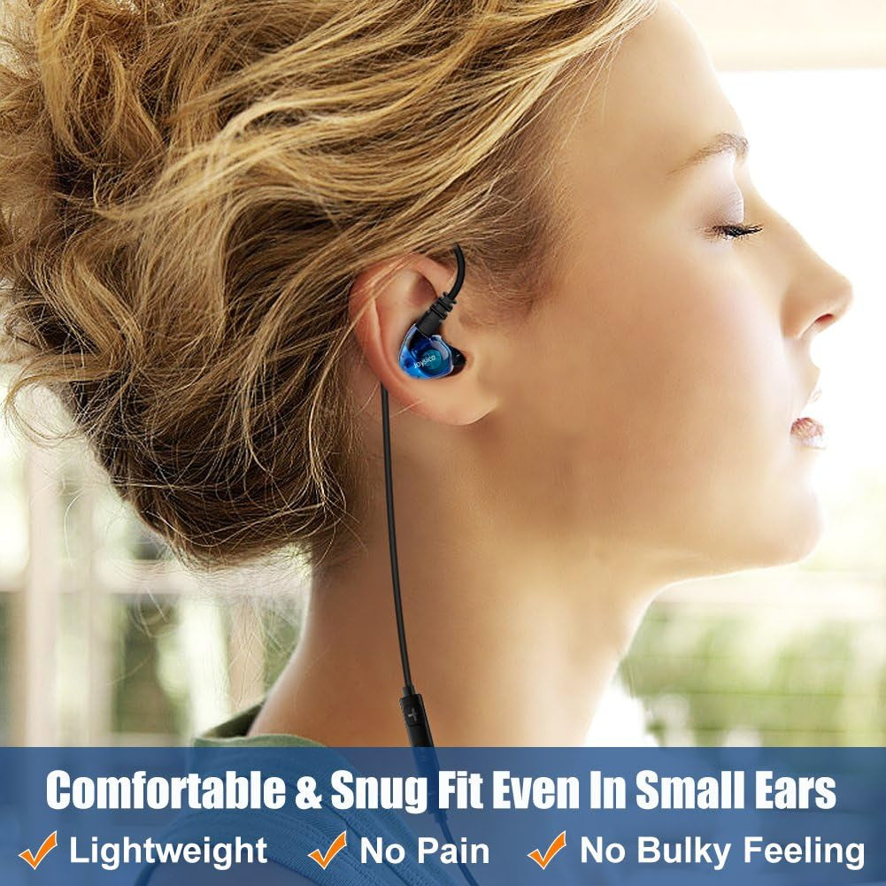Wired over Ear Earbuds for Kids Women Small Ears, Sport In-Ear Headphones Earhook Earphones for Running Exercise Jogging, Ear Buds with Case Microphone and Volume for Cell Phones Laptops Blue