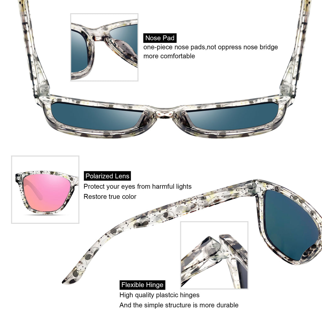 Women Polarized Sunglasses Retro Mirrored Lens for Driving Fishing (Cat Frame/Pink Lens)