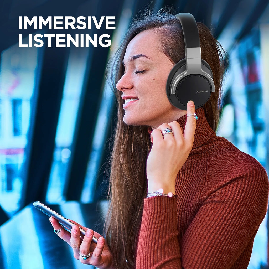 E7 Active Noise Cancelling Headphones, Wireless over Ear Bluetooth 5.0 Headsets with Mic, Black