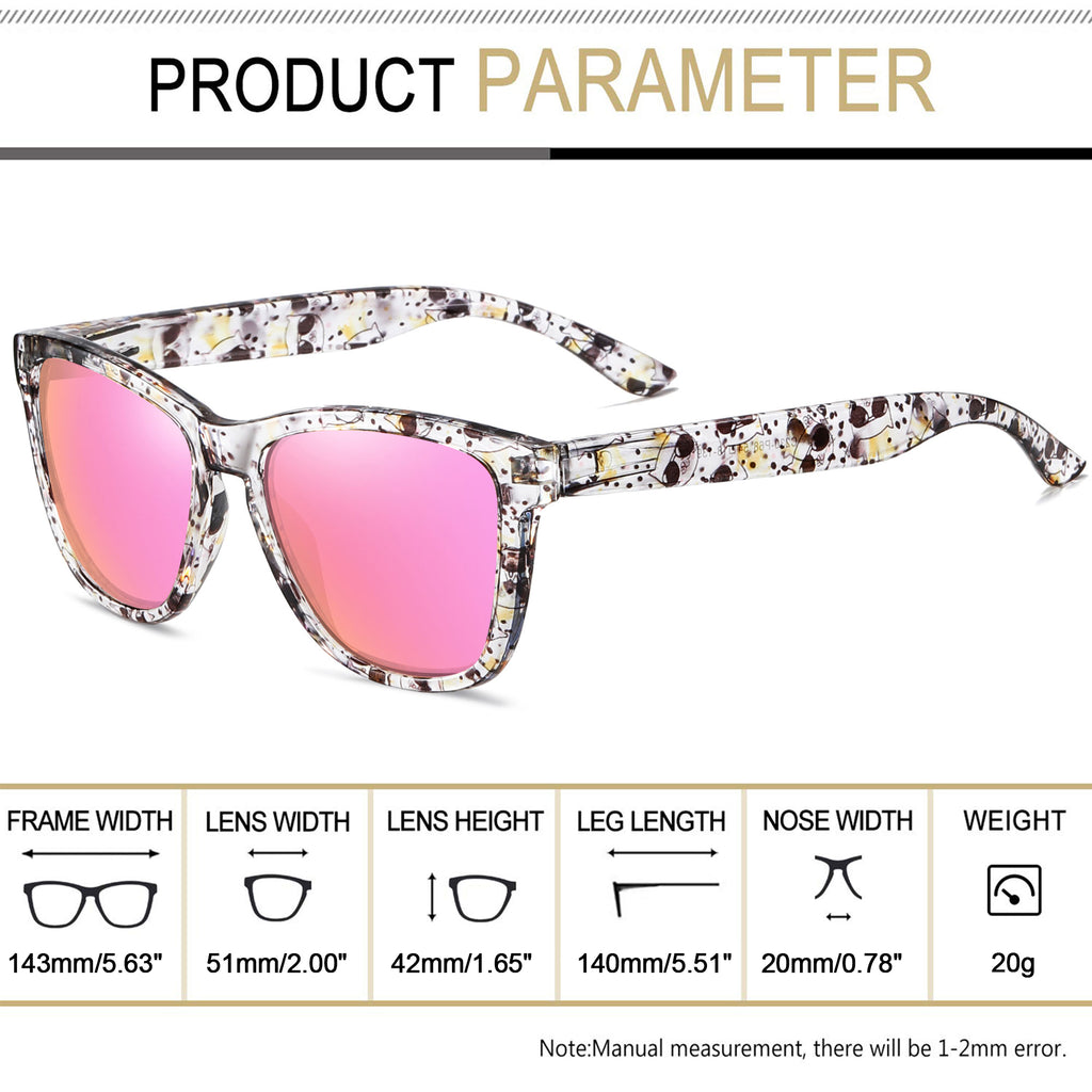 Women Polarized Sunglasses Retro Mirrored Lens for Driving Fishing (Cat Frame/Pink Lens)