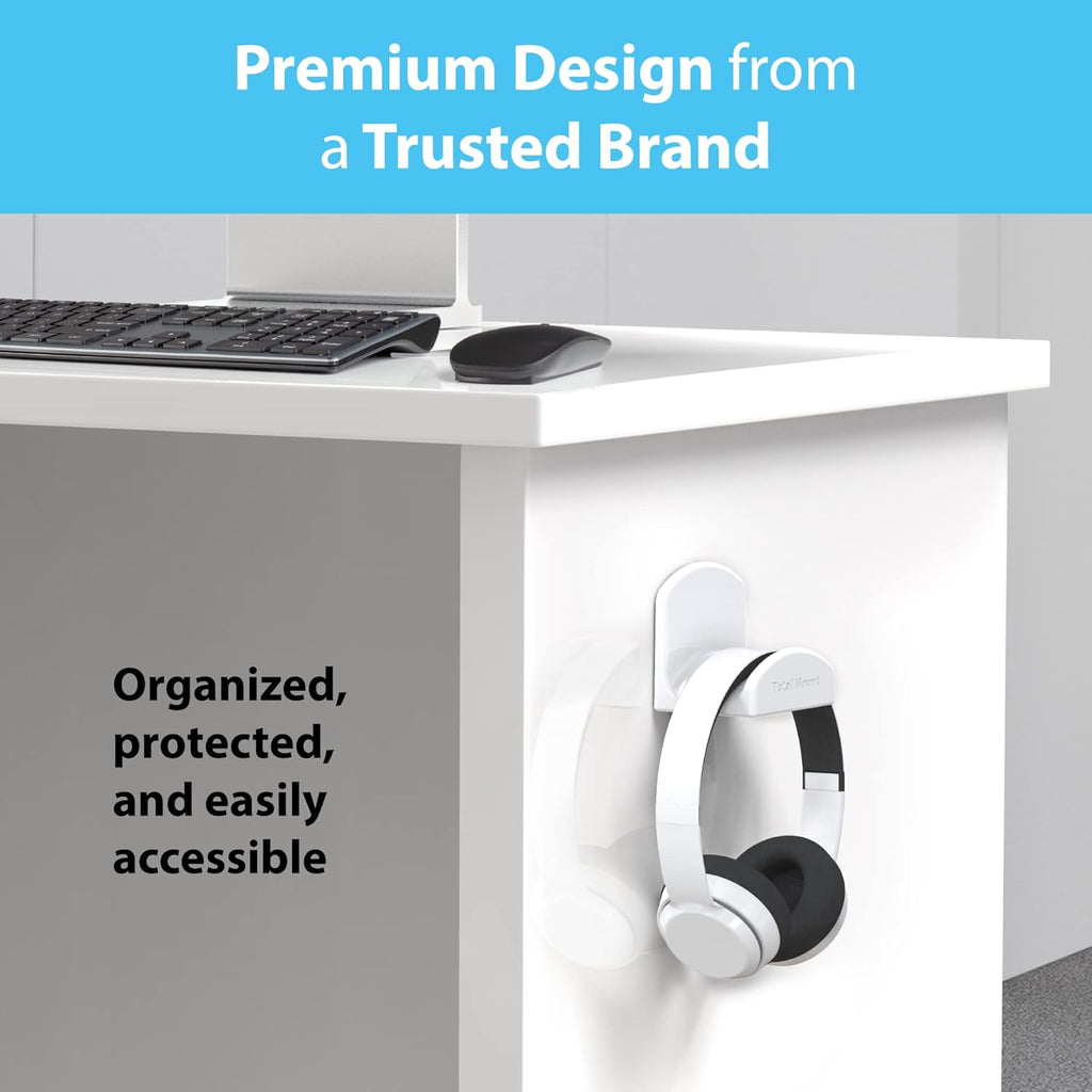 Headphone Hanger – Includes Removable Adhesive Strips for Easy, Damage-Free Wall, Desk, or PC Mounting (Premium White Headphone Hook – One Pack)