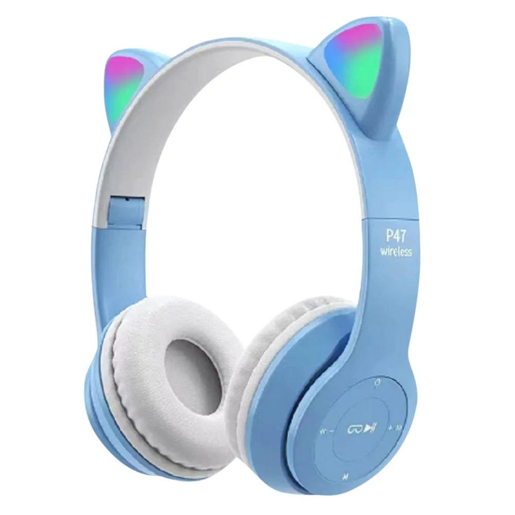 Wireless Headphones Cat Ear Bluetooth-Compatible Helmets Stereo Bass Over-Ear Headsets Sports Headphones for Kids and Adult