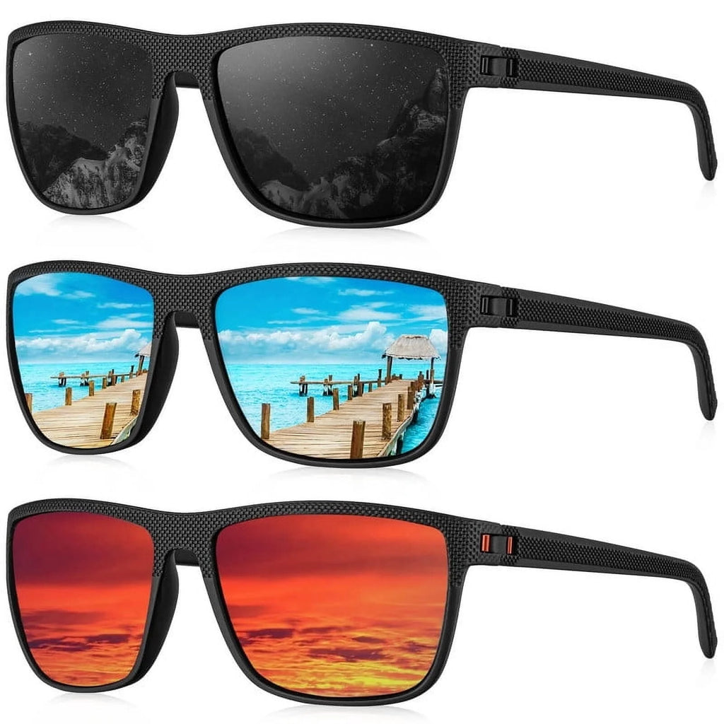 Polarized Sunglasses Men,Lightweight Mens Sunglasses Polarized UV Protection Driving Fishing Golf (Black/Ice Blue/Red)