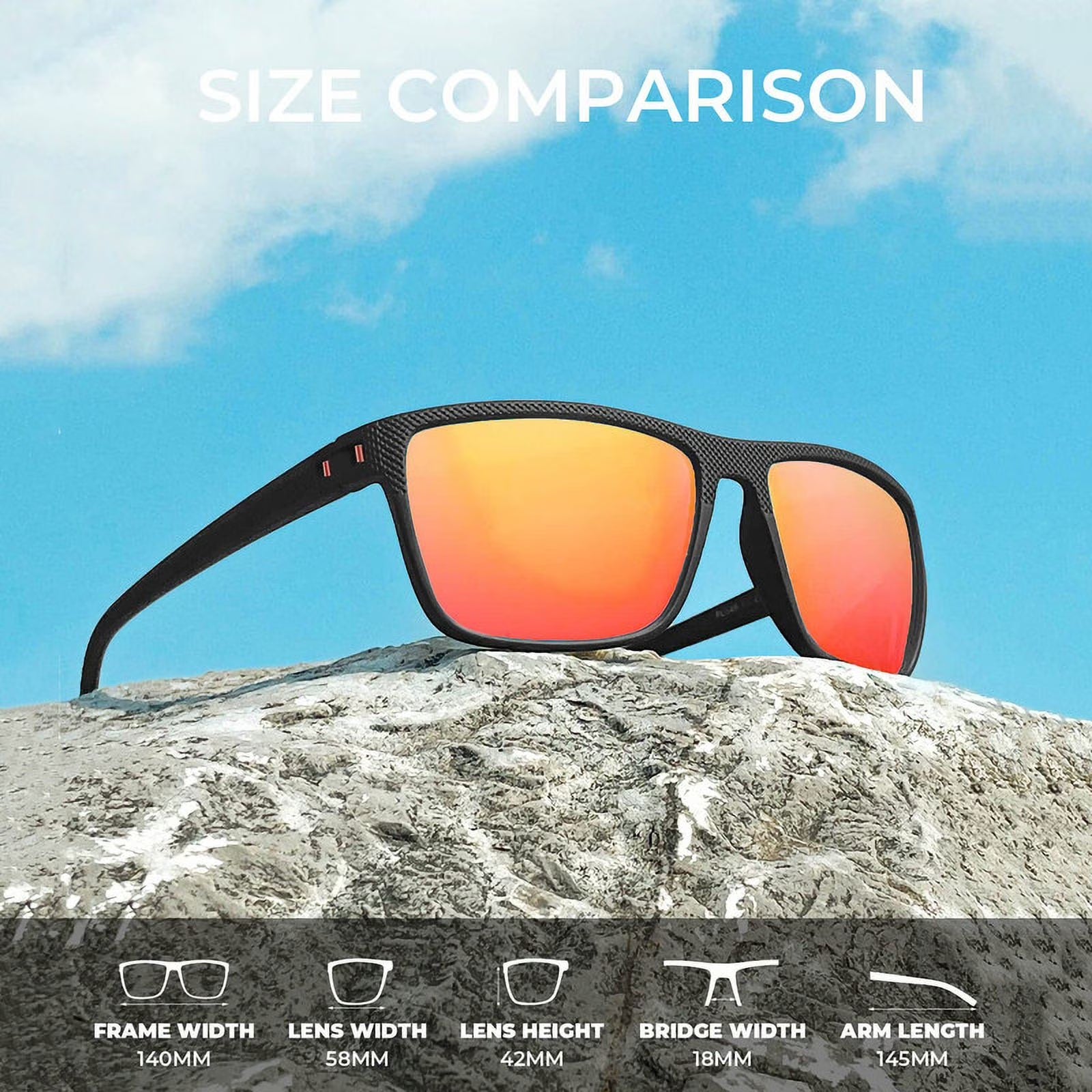 Polarized Sunglasses Men,Lightweight Mens Sunglasses Polarized UV Protection Driving Fishing Golf (Black/Ice Blue/Red)