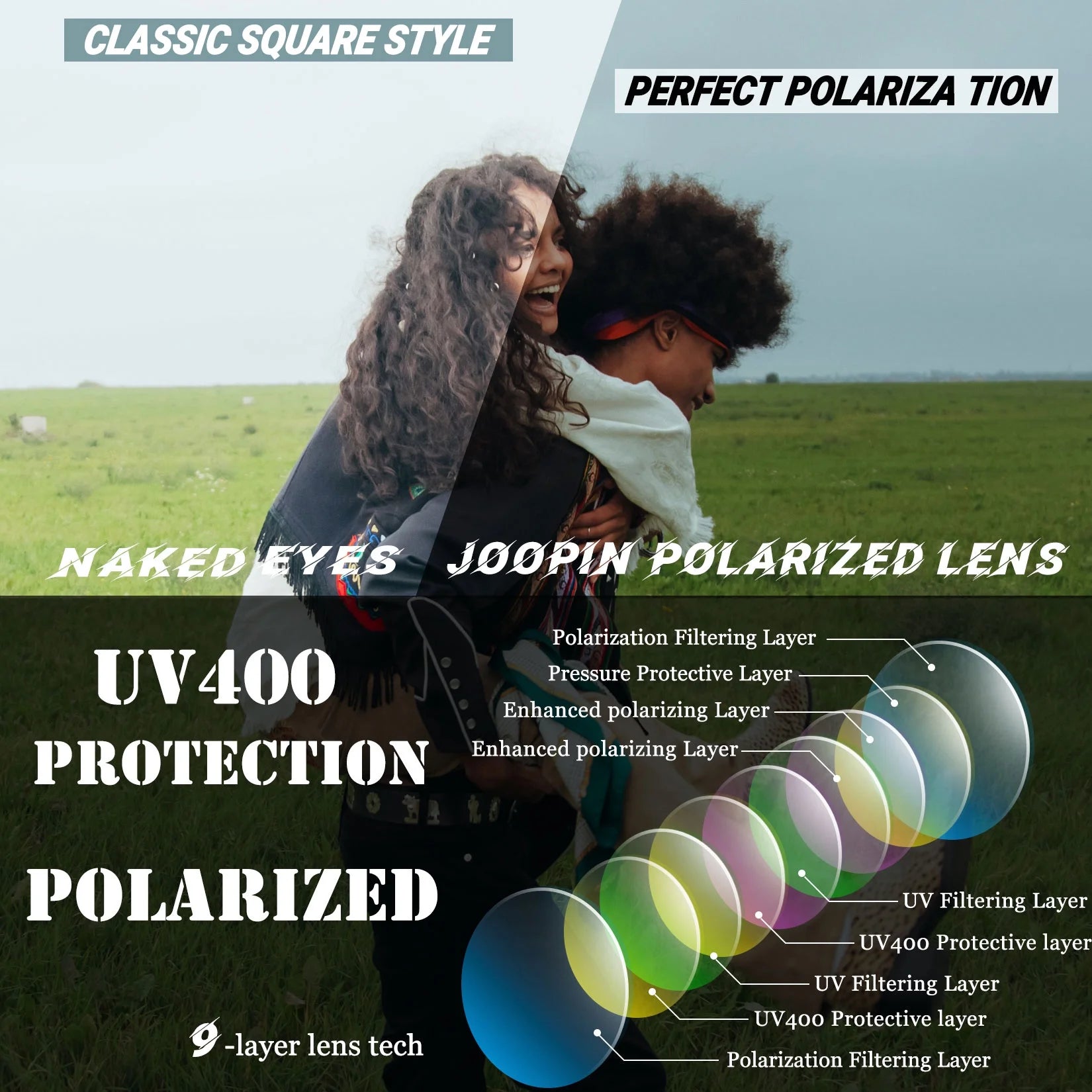 Square Sunglasses Polarized UV Protection Retro Trendy Designer Sun Glasses for Men Women