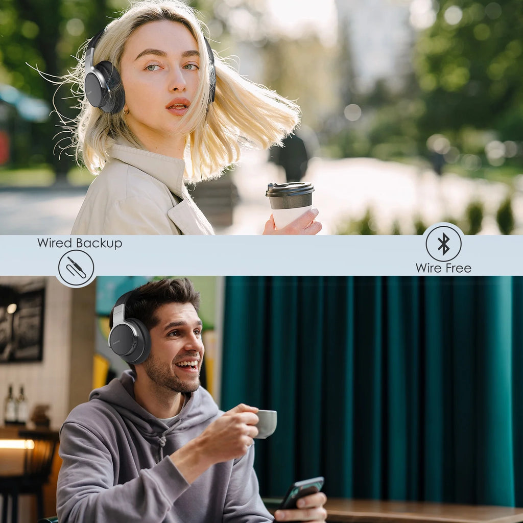 E7 Active Noise Cancelling Headphones, Wireless over Ear Bluetooth 5.0 Headsets with Mic, Black