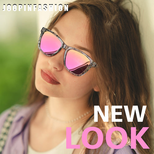 Women Polarized Sunglasses Retro Mirrored Lens for Driving Fishing (Cat Frame/Pink Lens)