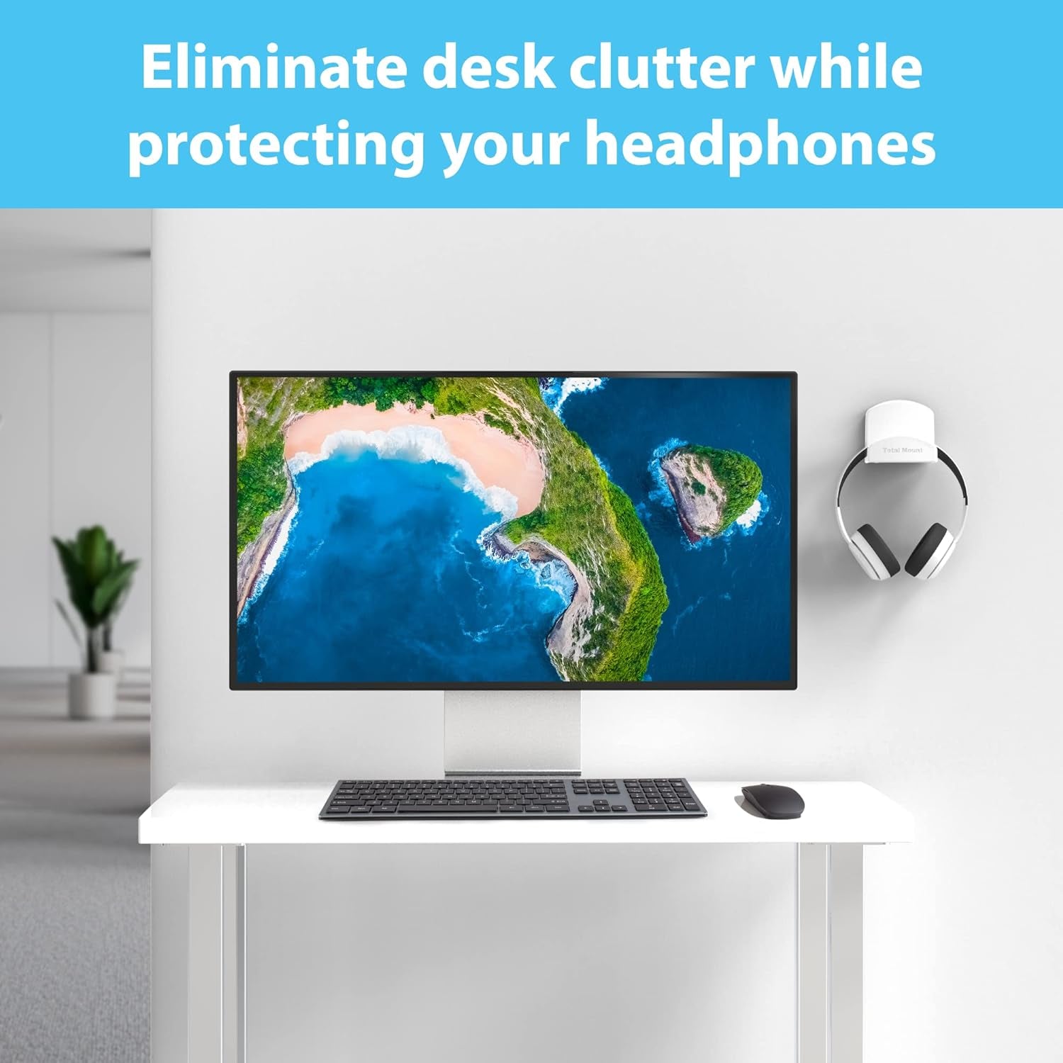 Headphone Hanger – Includes Removable Adhesive Strips for Easy, Damage-Free Wall, Desk, or PC Mounting (Premium White Headphone Hook – One Pack)