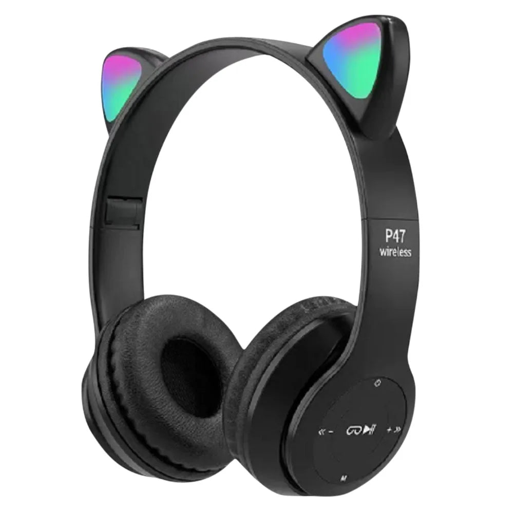 Wireless Headphones Cat Ear Bluetooth-Compatible Helmets Stereo Bass Over-Ear Headsets Sports Headphones for Kids and Adult