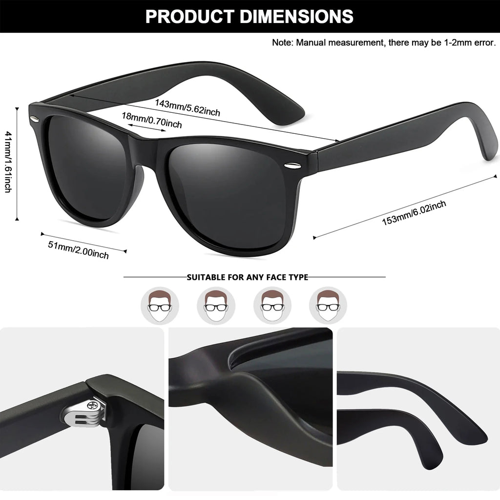 Square Sunglasses Polarized UV Protection Retro Trendy Designer Sun Glasses Men Women (Black)