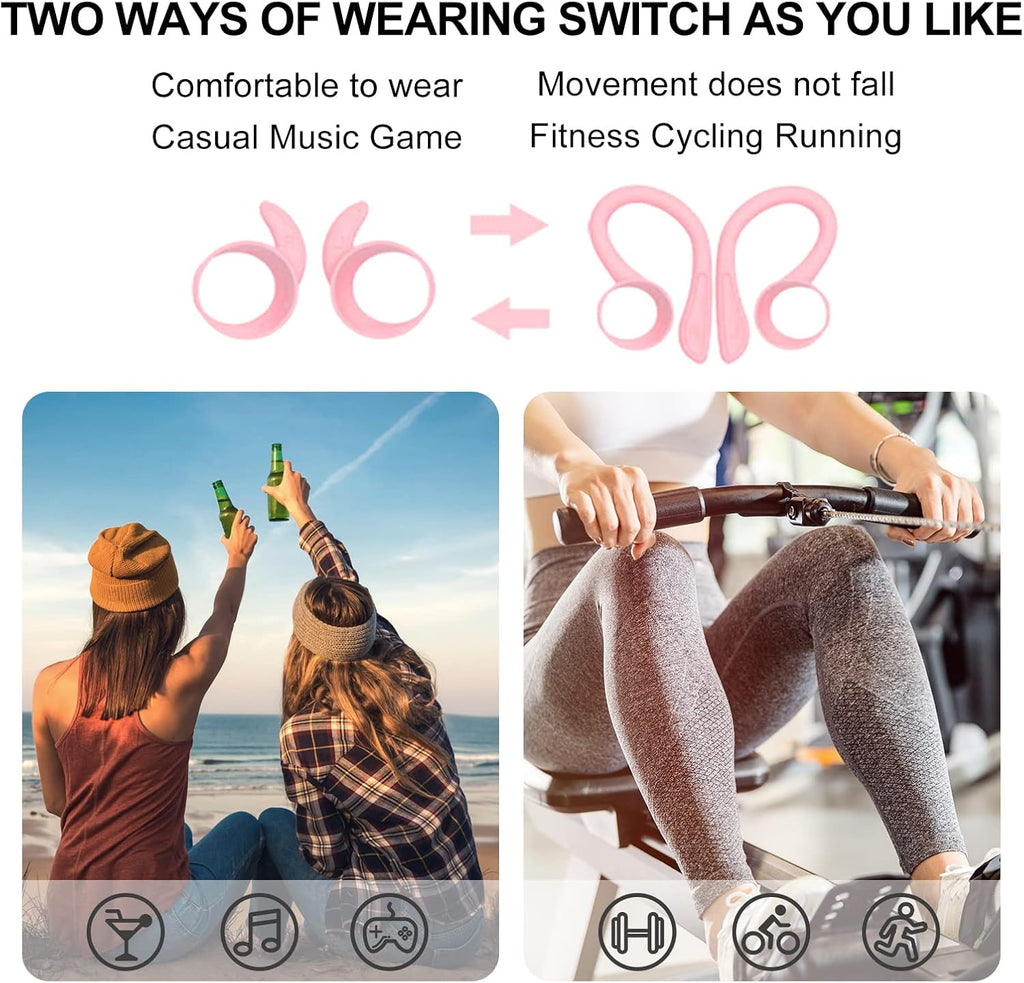 Pink over Ear Wireless Earbuds with Earhooks Running Bluetooth Earbuds with Ear Hook Waterproof Small Earphones in Ear Headphones Noise Cancelling Headset Android Ear Buds for Workout Sport Gym